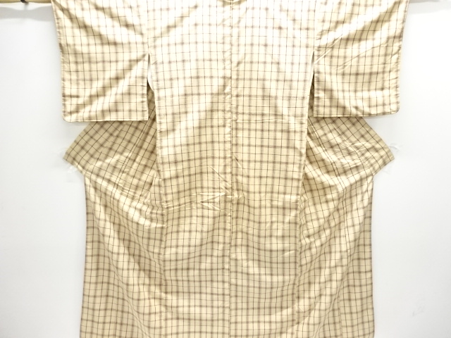 JAPANESE KIMONO / ANTIQUE KIMONO / SILK / TSUMUGI / WOVEN GRID